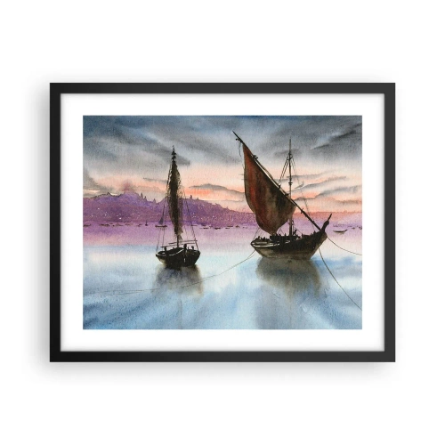 Plakat i sort ramme - Aften i havnen - 50x40 cm