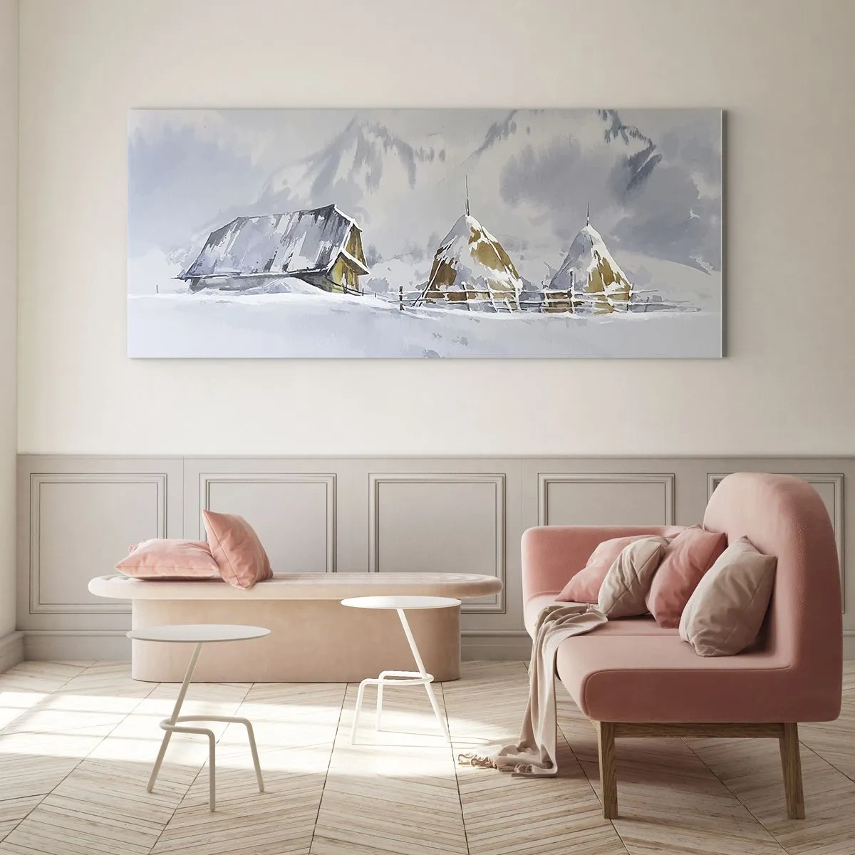 Billede på glas - I en sneklædt dal - 120x50 cm
