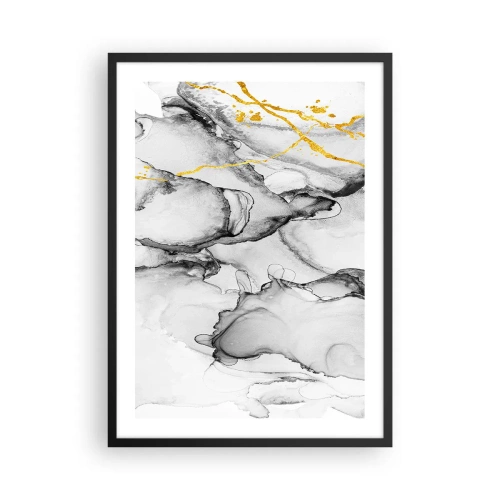 Plakat i sort ramme - En abstrakt komposition i grå nuancer med gulddetaljer. - 50x70cm - Sammensætning med guldmotiv - Moderne vægdekoration til stue og soveværelse ARTTOR
