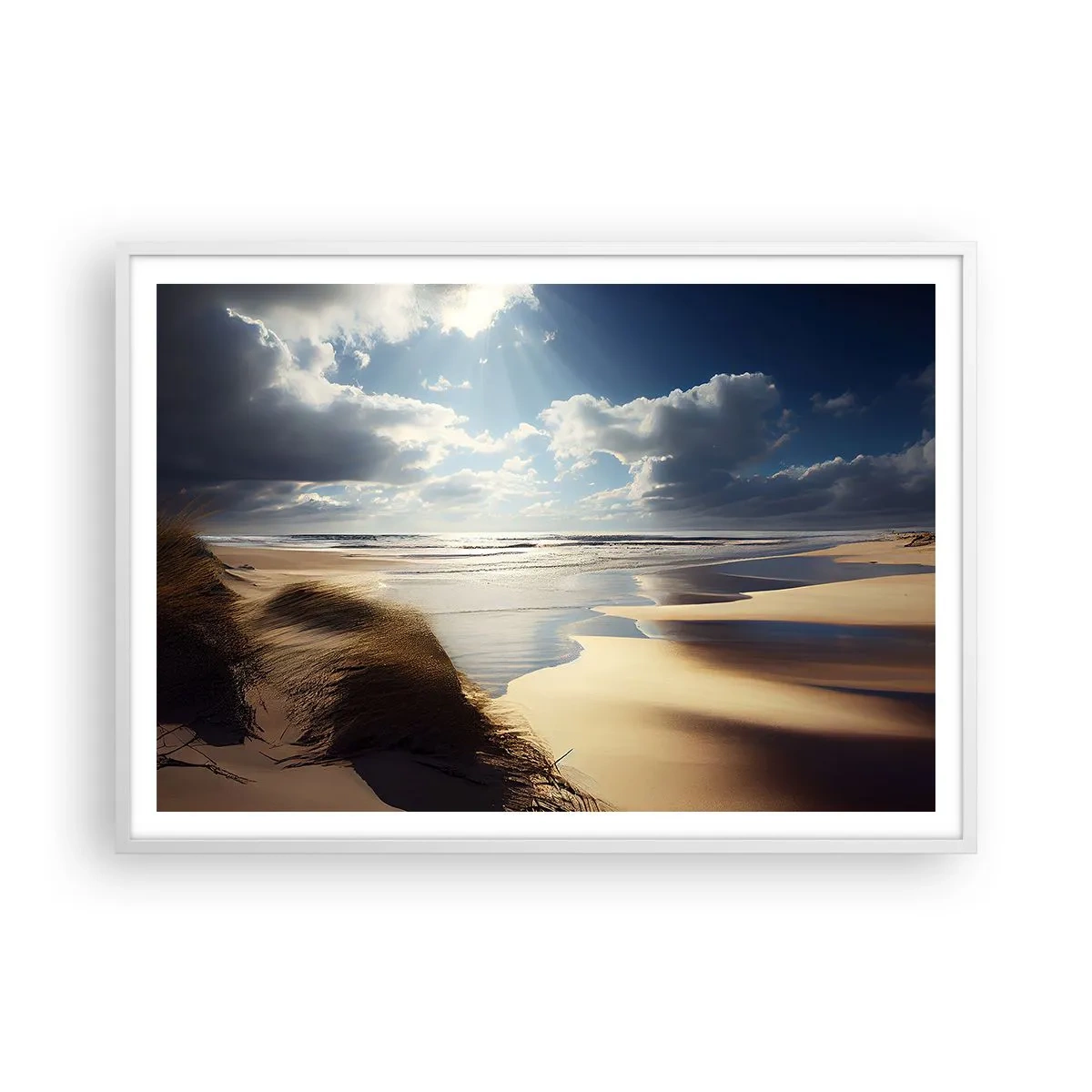 Plakat i hvid ramme - Strand, vild strand - 100x70 cm