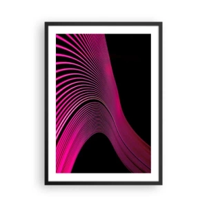 Plakat i sort ramme - Dynamiske lyserøde linjer på en sort baggrund - 50x70cm - En allé af lys - Moderne vægdekoration til stue og soveværelse ARTTOR