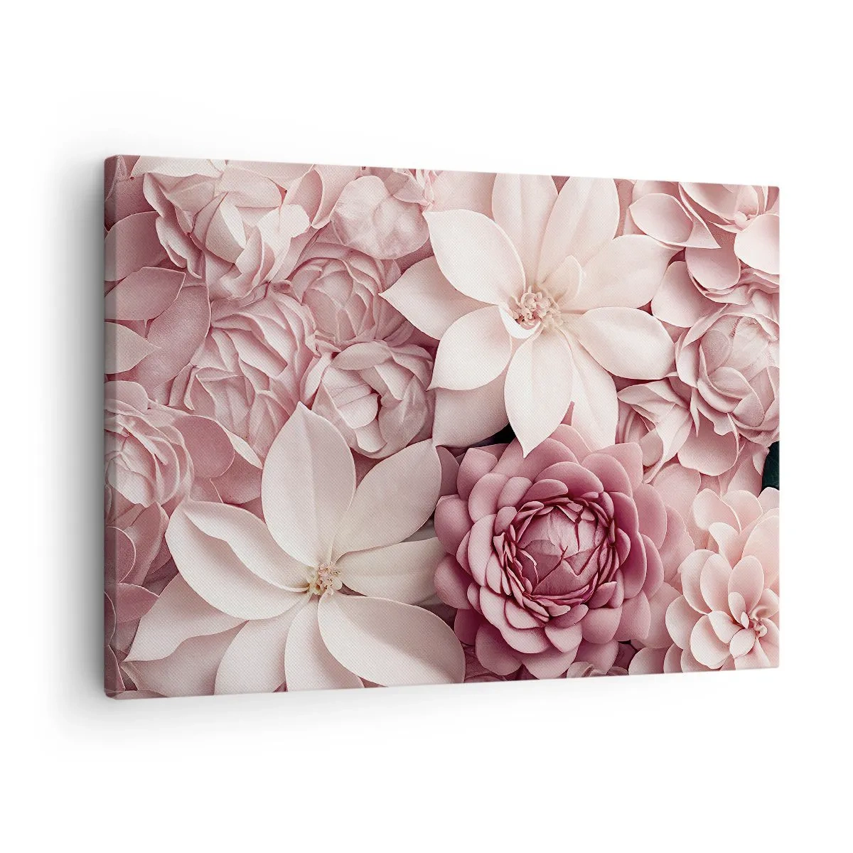 Lærredstryk - Billede på lærred - Blomster i lyserøde og hvide nuancer i en kunstnerisk tilgang - 70x50cm - I lyserøde kronblade - Moderne vægdekoration til stue og soveværelse ARTTOR