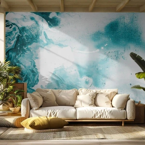 Fototapet Standard Eco - Blå oversvømmelsesflader - Abstraktion, Stykke, Moderne kunst. - 200x140 cm