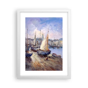 Plakat i hvid ramme - By ved bugten - 30x40 cm