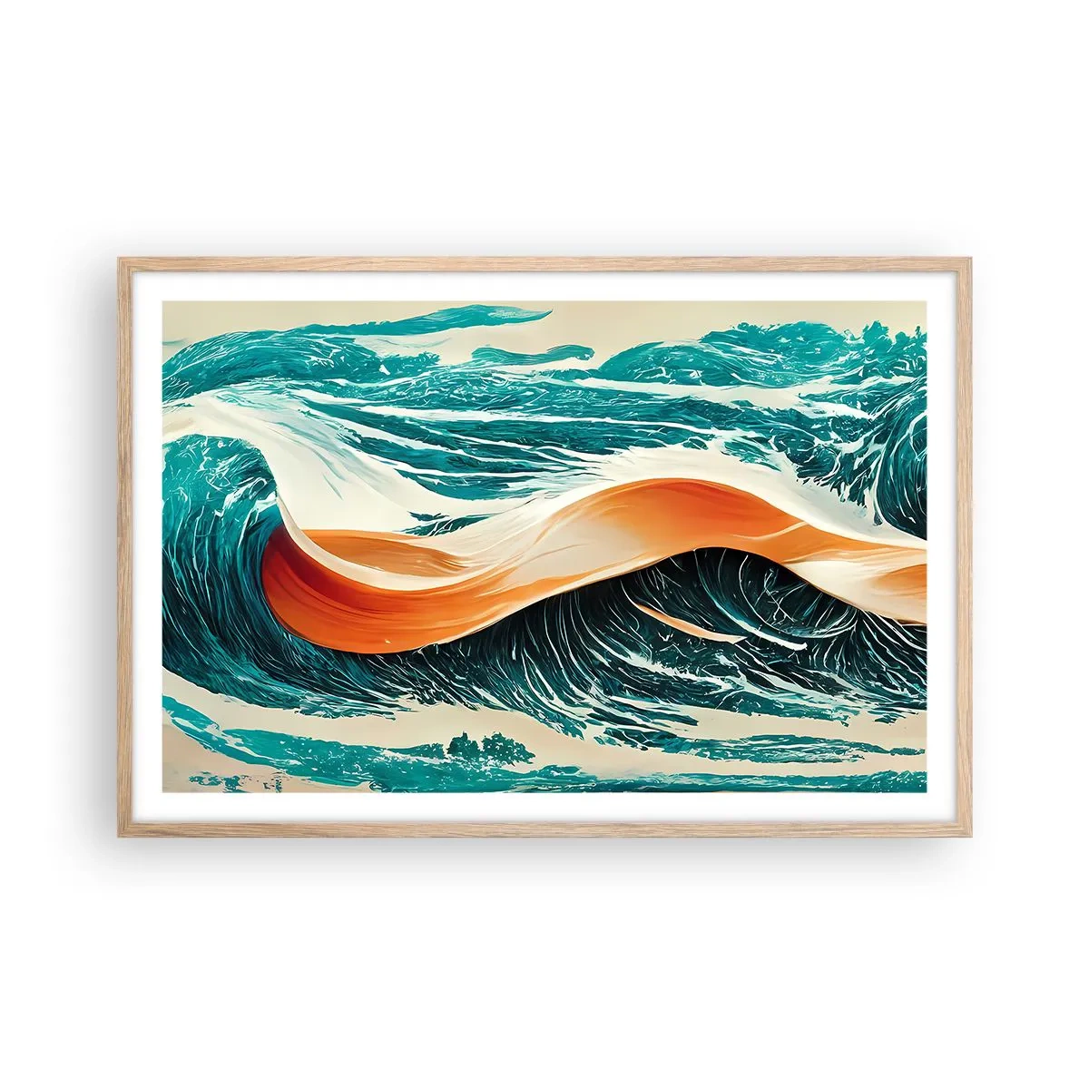 Plakat i ramme af lyst egetræ - Surferens drøm - 91x61 cm