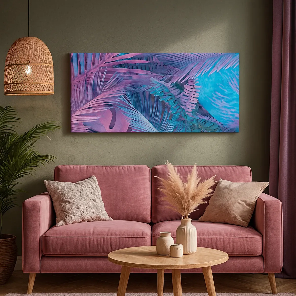 Lærredstryk - Billede på lærred - Troperne i lyserød og blå - 30x30 cm