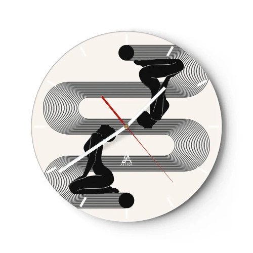 Vægur, Uret - Grafisk symmetri med kvindelige silhuetter og geometriske linjer - 30x30cm - Sensuel symmetri - Moderne vægdekoration til stue, køkken og soveværelse ARTTOR