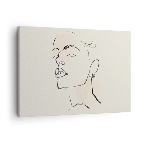 Lærredstryk - Billede på lærred - Minimalistisk skitse af en kvindes ansigt - 70x50cm - Et stolt blik - Moderne vægdekoration til stue og soveværelse ARTTOR