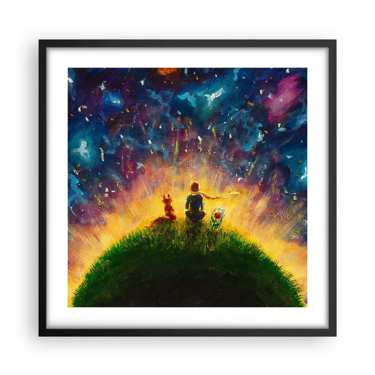 Plakat i sort ramme - Kærlighed og venskab - hele verden - 50x50 cm