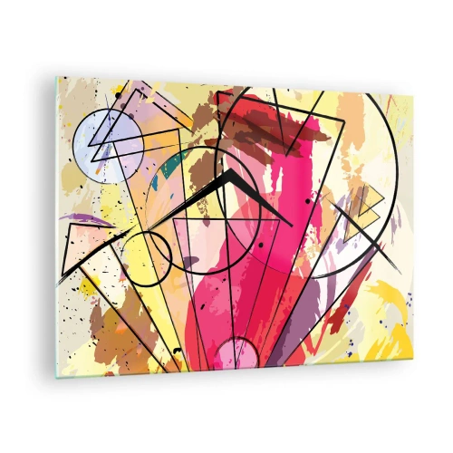 Billede på glas - Farverig abstraktion med geometriske mønstre og linjer - 70x50cm - Eksplosion - Moderne vægdekoration til stue og soveværelse ARTTOR