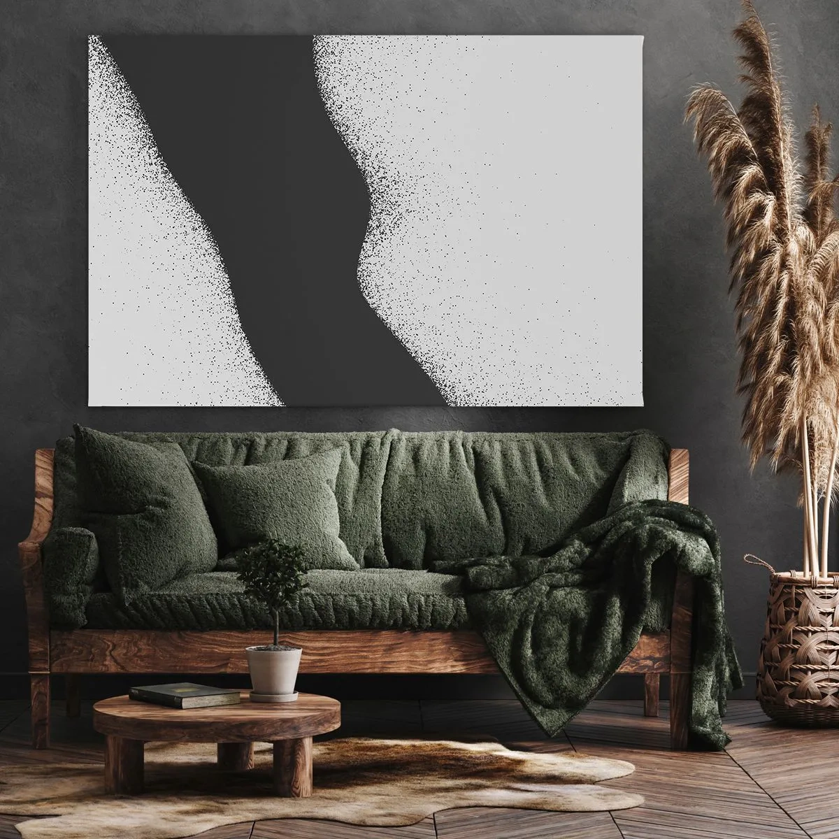 Lærredstryk - Billede på lærred - Abstrakt sort-hvidt mønster med fine prikker på lærred - 70x50cm - Flydende balance - Moderne vægdekoration til stue og soveværelse ARTTOR