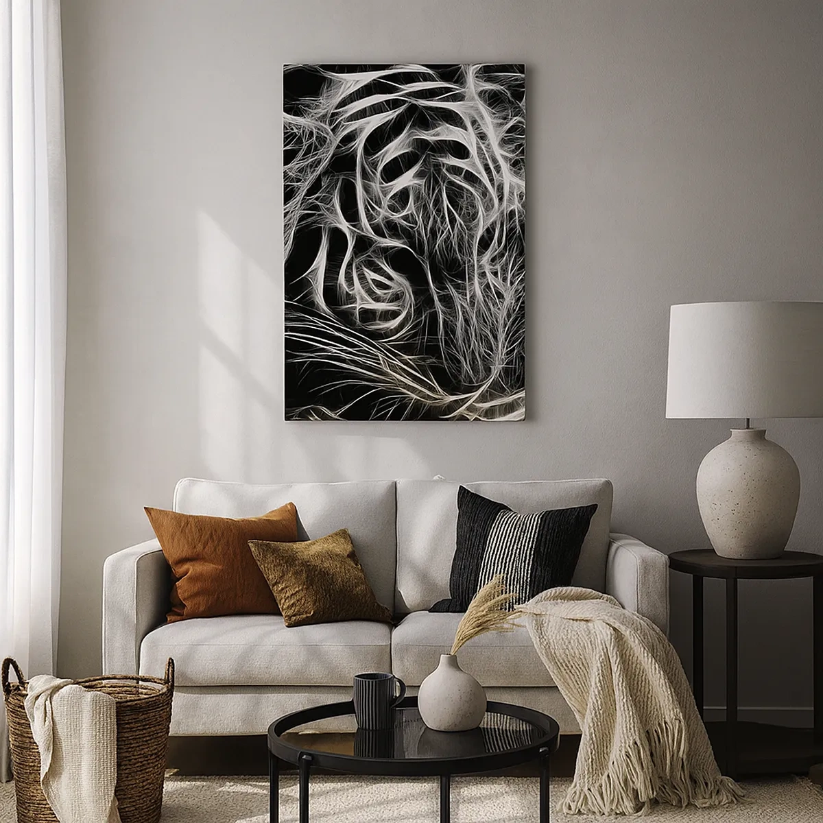 Lærredstryk - Billede på lærred - En undersøgelse af kattens lethed - 50x70 cm