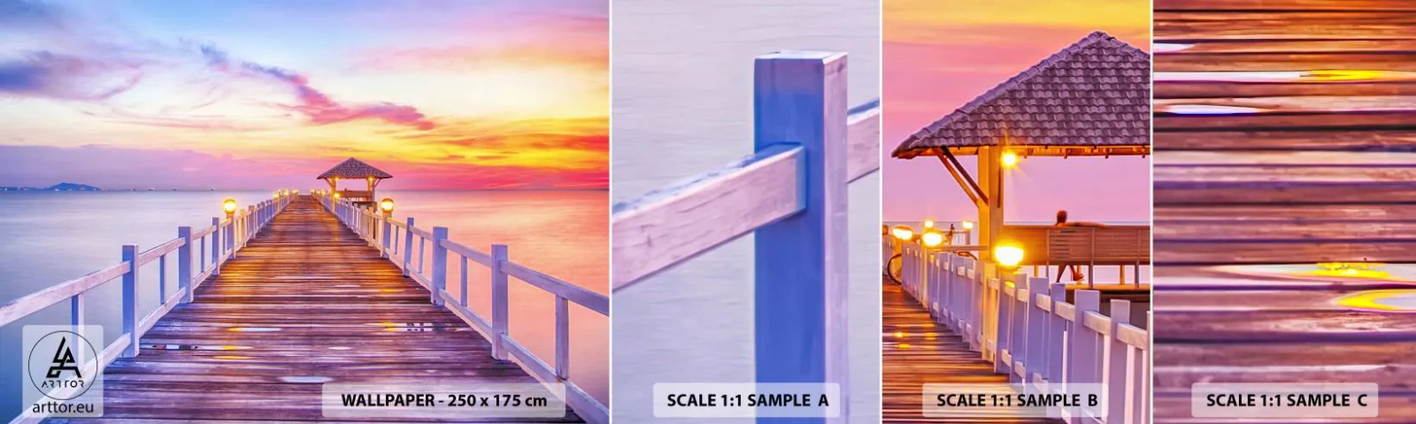 Fototapet Prøve Standard Eco - Lilagylden stilhed om aftenen - Landskab, Hav, Bugt - 100x30 cm