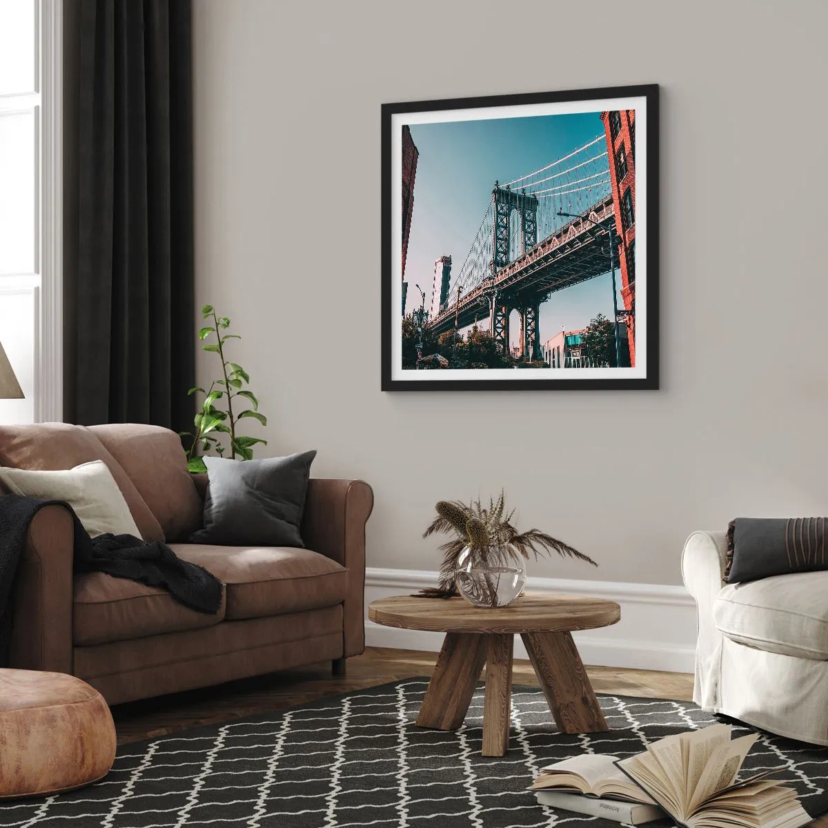 Plakat i sort ramme - Over byens bølger - 40x40 cm