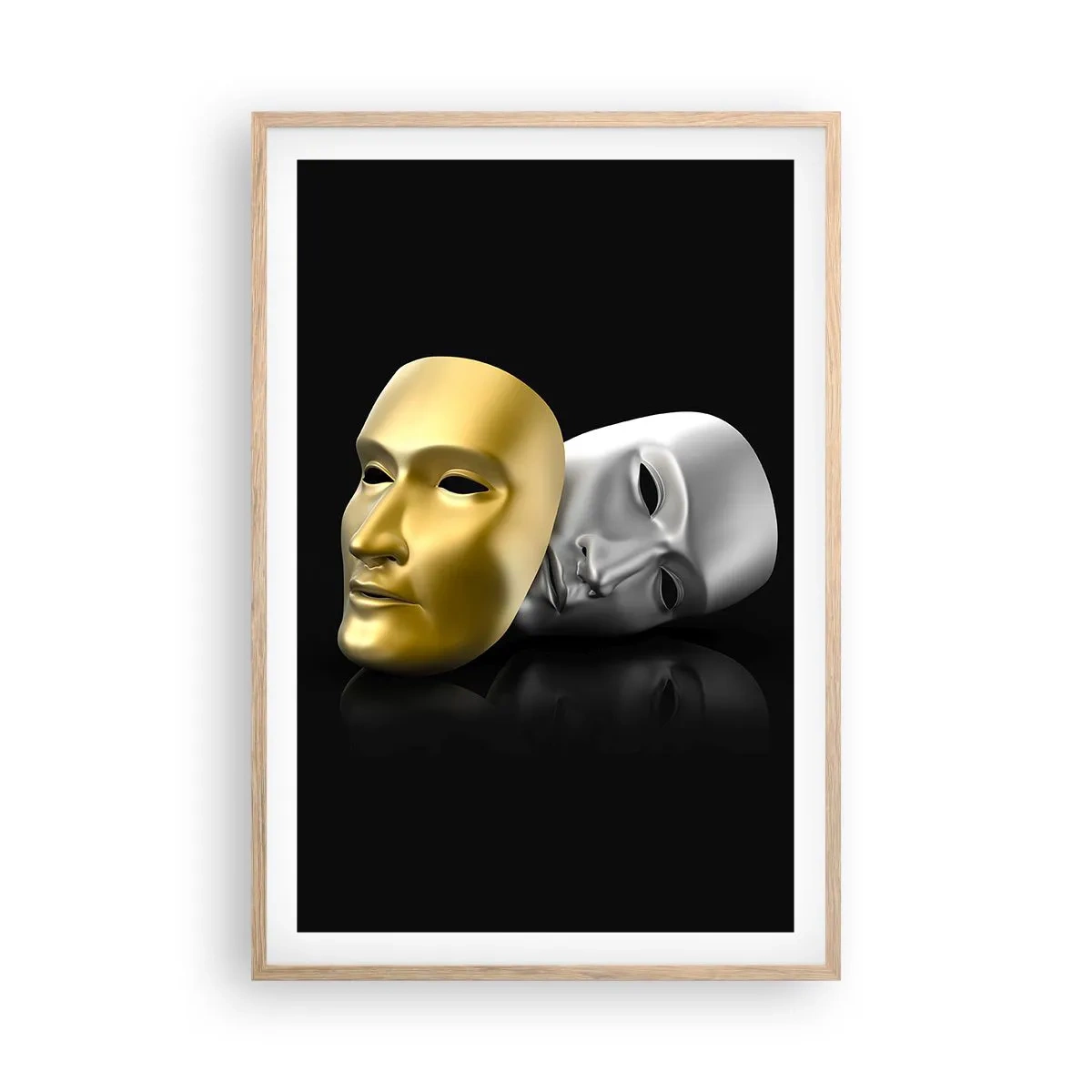 Plakat i ramme af lyst egetræ - Livet er teater - 61x91 cm