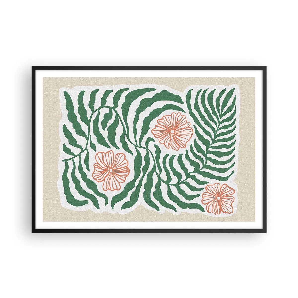 Plakat i sort ramme - Blomstrede i grønt - 100x70 cm