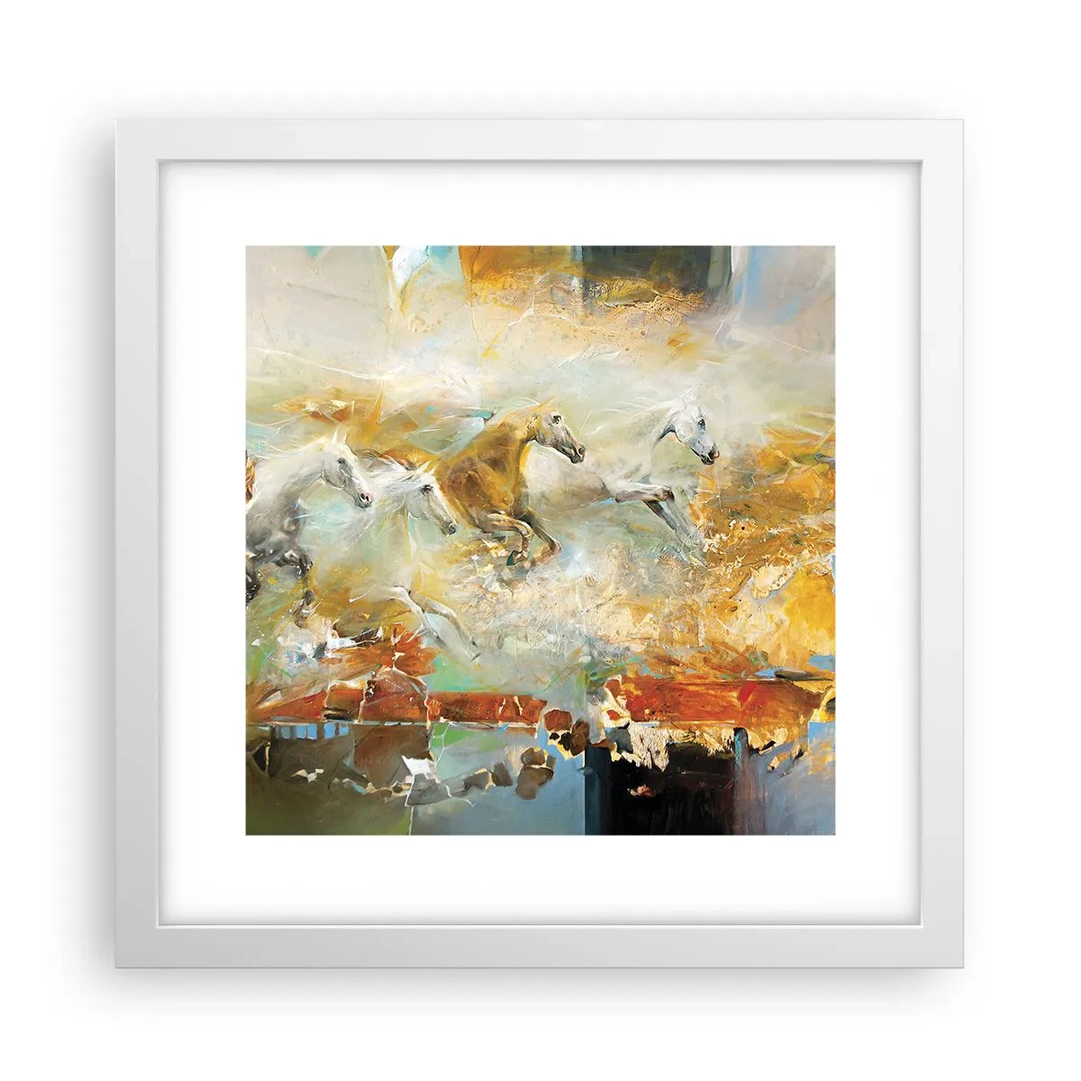 Plakat i hvid ramme - Galopperer gennem lyset - 30x30 cm