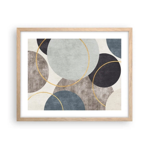 Plakat i ramme af lyst egetræ - Hjul efter hjul - 50x40 cm