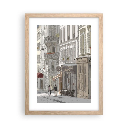 Plakat i ramme af lyst egetræ - Byens glæder - 30x40 cm