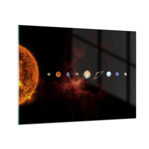 Billede på glas - Planetsystem med Solen på en sort baggrund - 70x50cm - Vores nabolag - Moderne vægdekoration til stue og soveværelse ARTTOR