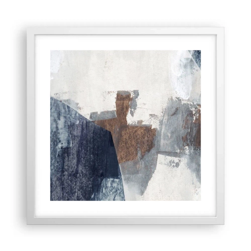 Plakat i hvid ramme - Blåbrune former - 40x40 cm