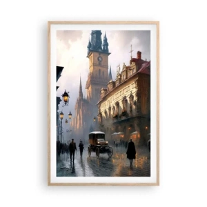 Plakat i ramme af lyst egetræ - Magien i en aften i Prag - 61x91 cm