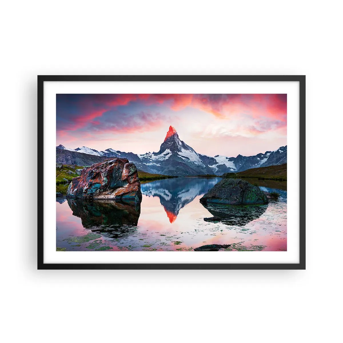 Plakat i sort ramme - Bjergenes hjerte er varmt - 70x50 cm