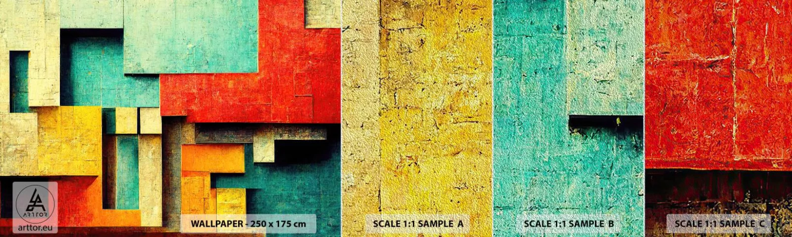 Prøve Fototapet Premium Sand - Festival for rette vinkler - 3D, Stykke, Geometrisk - 100x30 cm