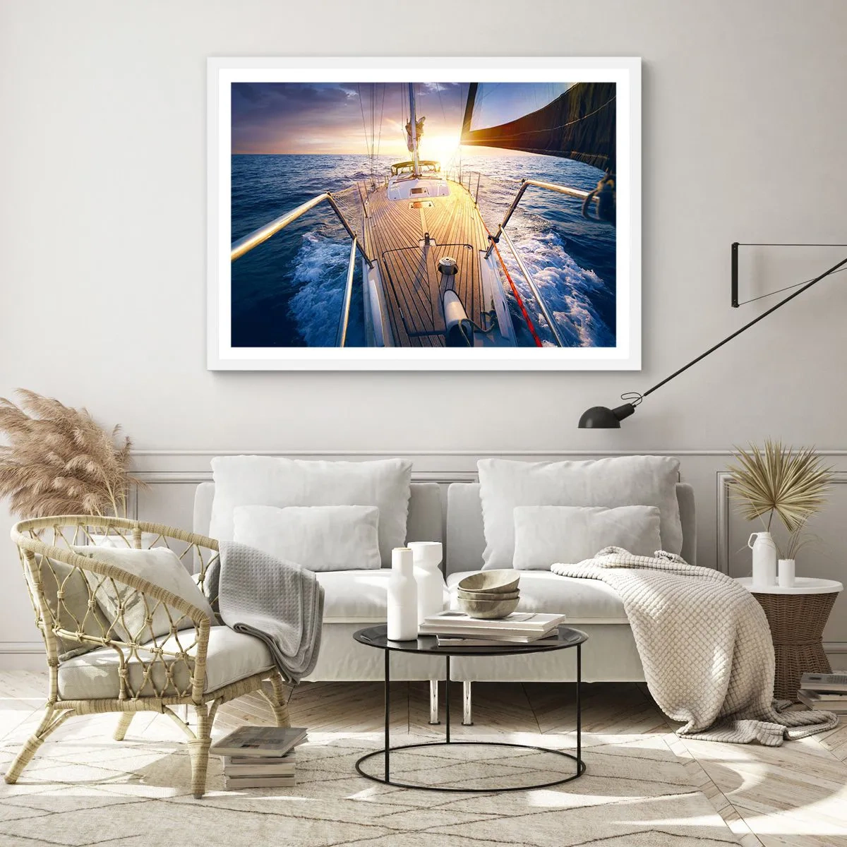 Plakat i hvid ramme - Løber på bølgerne - 70x50 cm