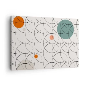Lærredstryk - Billede på lærred - Geometrisk mønster med farverige cirkler på en lys baggrund - 70x50cm - I popkunstens ånd - Moderne vægdekoration til stue og soveværelse ARTTOR