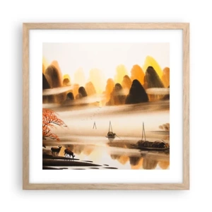 Plakat i ramme af lyst egetræ - Længere væk end det fjerne Østen - 40x40 cm