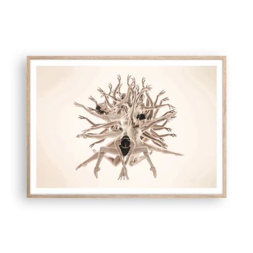 Plakat i ramme af lyst egetræ - Blomstrende i dans - 100x70 cm