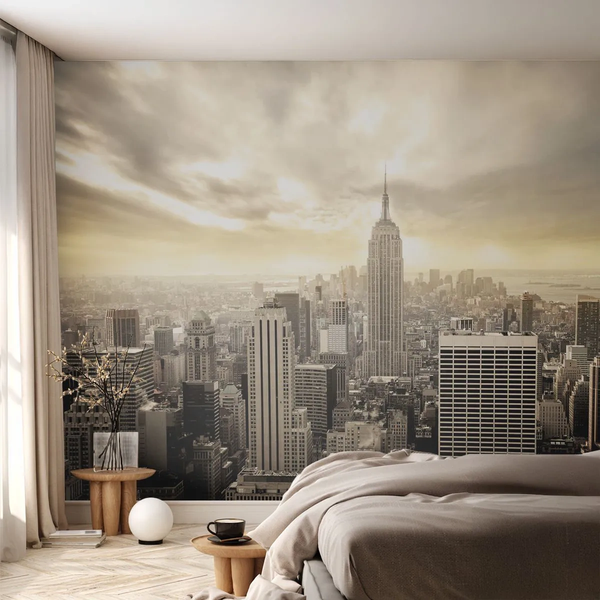 Fototapet Premium Canvas - New York vævet af grå - By, New York, Manhattan - 450x315 cm