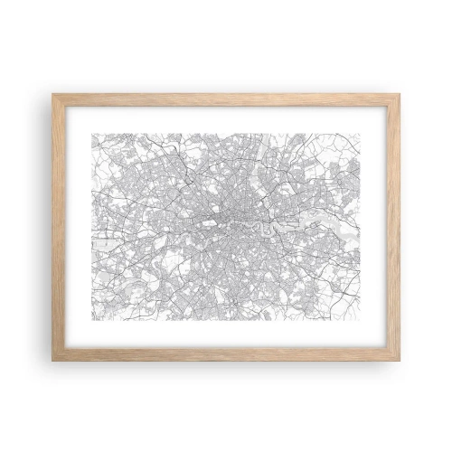 Plakat i ramme af lyst egetræ - Kort over Londons labyrint - 40x30 cm
