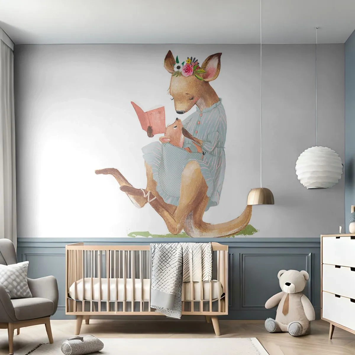 Fototapet Standard Eco - Illustration af en kængurumor, der læser en bog med sin unge - 100x70cm - Læs for mig, mor - Moderne vægdekoration til stue og soveværelse ARTTOR