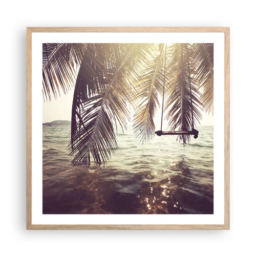 Plakat i ramme af lyst egetræ - Du kan svæve i skyerne efter behag - 60x60 cm