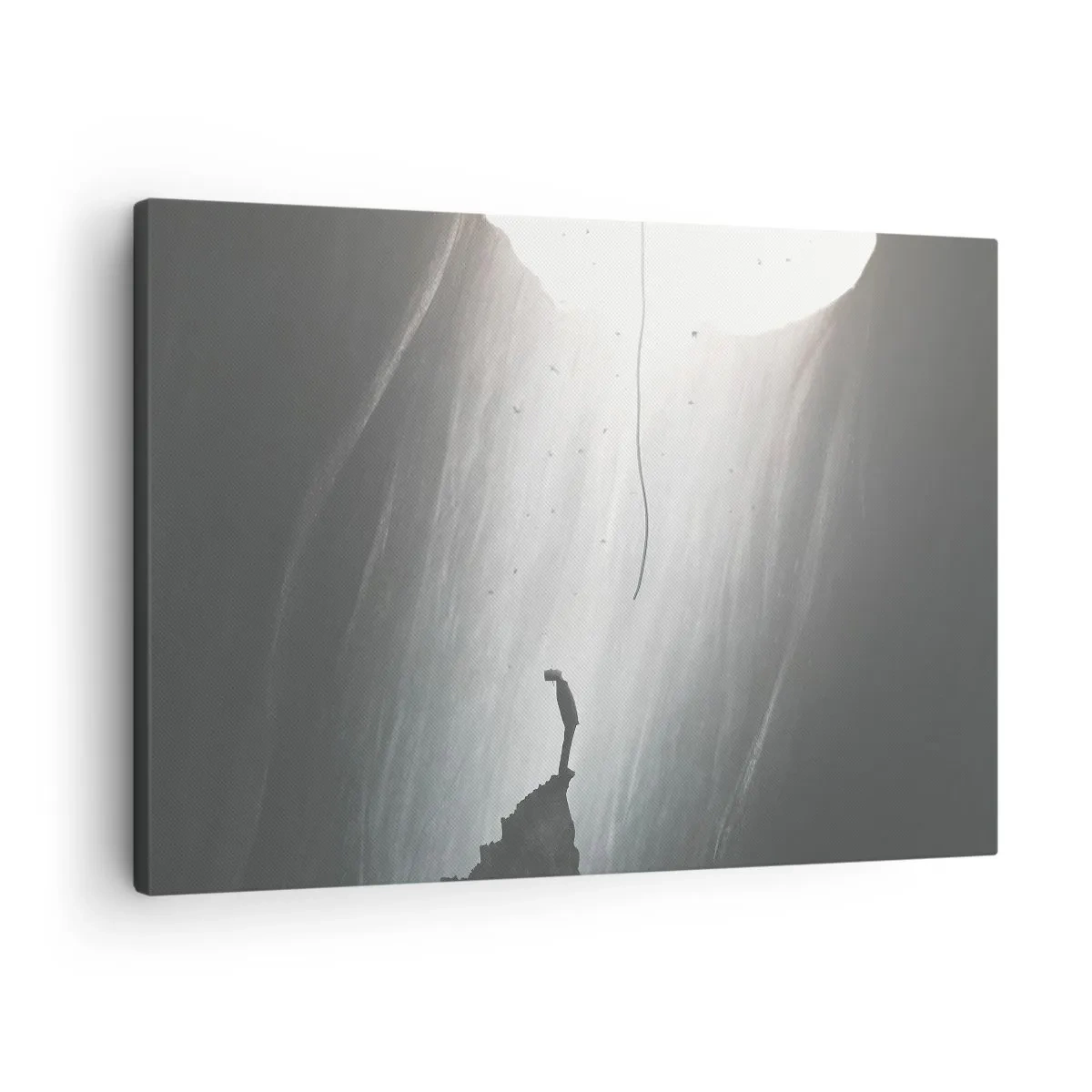 Lærredstryk - Billede på lærred - Silhuet af en mand på gulvet i en hule med udsigt til lyset - 70x50cm - Der er altid en vej ud - Moderne vægdekoration til stue og soveværelse ARTTOR