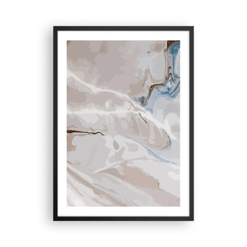 Plakat i sort ramme - Marmormønster i sarte beige og blå nuancer - 50x70cm - Blå slynger sig under det hvide - Moderne vægdekoration til stue og soveværelse ARTTOR