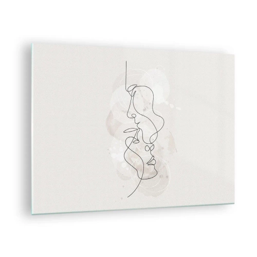 Billede på glas - En minimalistisk tegning af ansigterne på to mennesker i en subtil, sensuel omfavnelse. - 70x50cm - Omfavnet i en omfavnelse - Moderne vægdekoration til stue og soveværelse ARTTOR