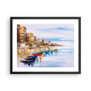 Plakat i sort ramme - Flerfarvet urban havn - 50x40 cm