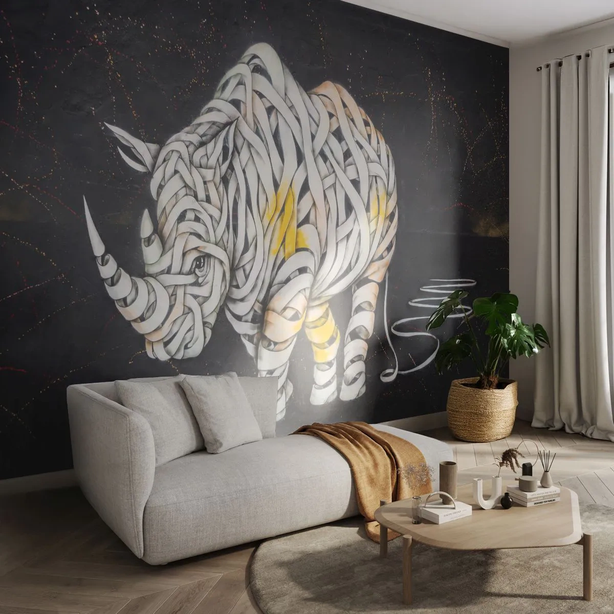 Fototapet Selvklæbende Deluxe Sticker - Afstumpethed er en myte - Abstraktion, Næsehorn, Abstraktion - 300x210 cm