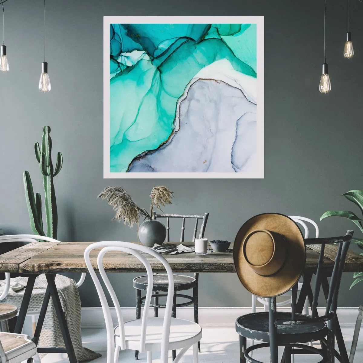 Plakat - Undersøgelse i turkis - 40x40 cm