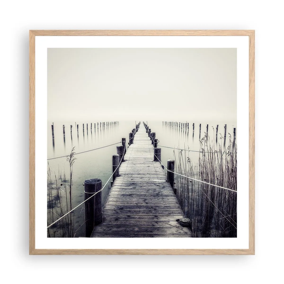 Plakat i ramme af lyst egetræ - Fordyb dig i fred - 60x60 cm