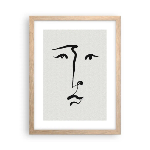 Plakat i ramme af lyst egetræ - Portræt i én linje - 30x40 cm
