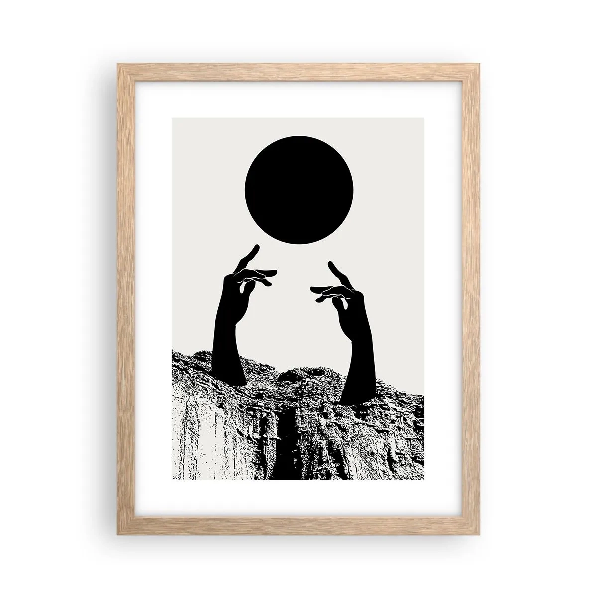 Plakat i ramme af lyst egetræ - Surrealistisk komposition: solen og resten - 30x40 cm