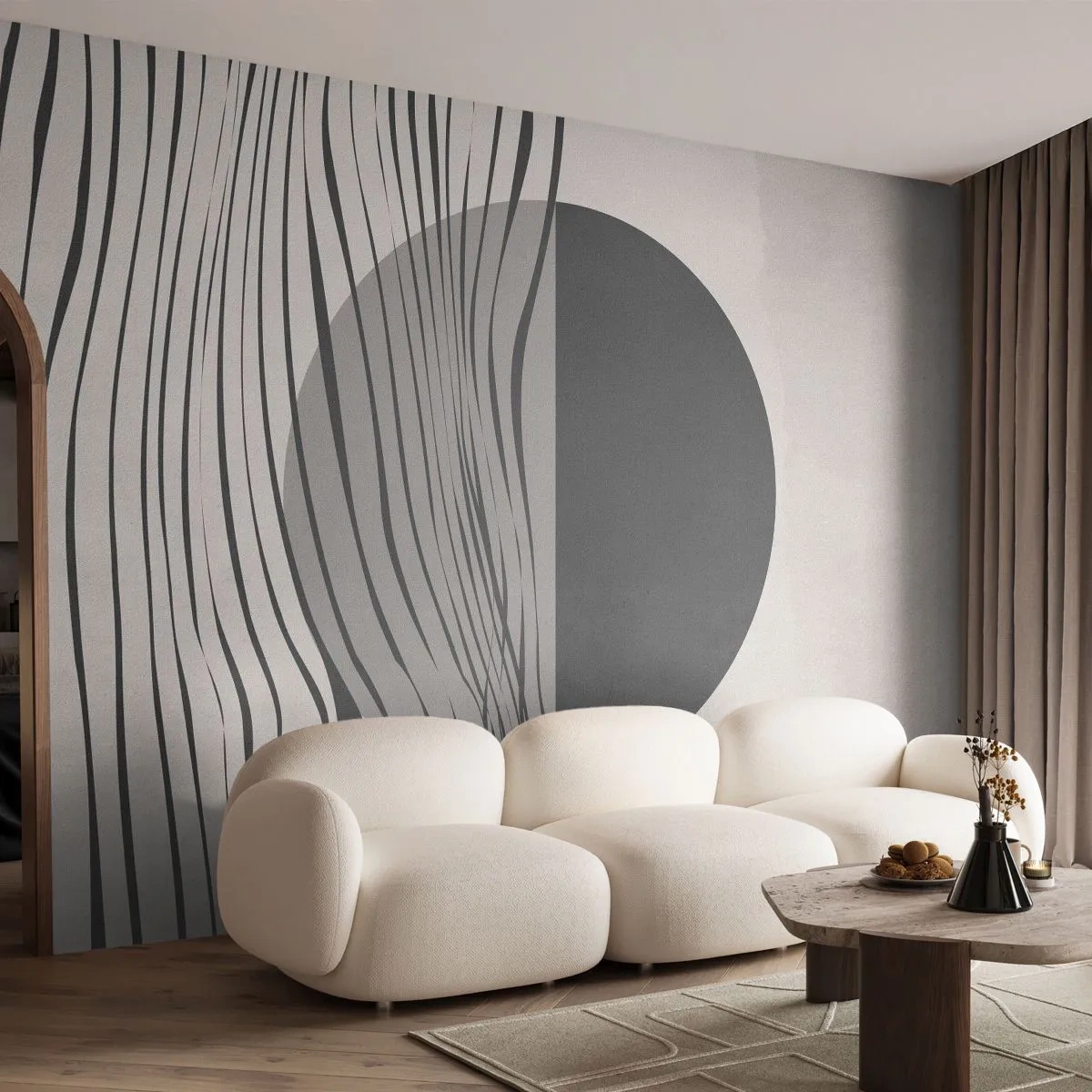 Fototapet Selvklæbende Deluxe Sticker - Halvkomposition - Abstraktion, Stykke, Sort og hvid - 250x175 cm