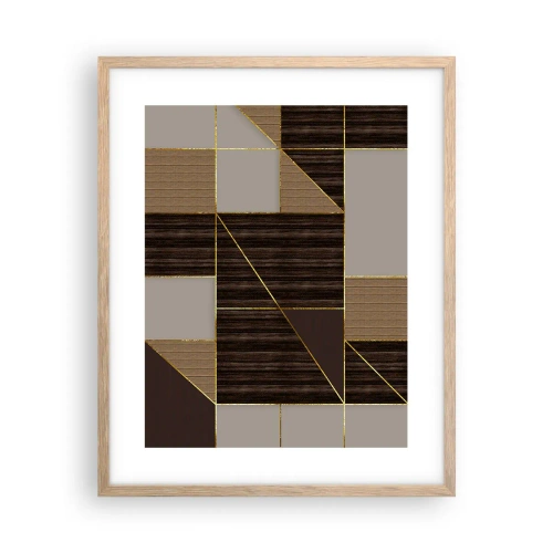 Plakat i ramme af lyst egetræ - En mosaik af brune og gyldne farver - 40x50 cm