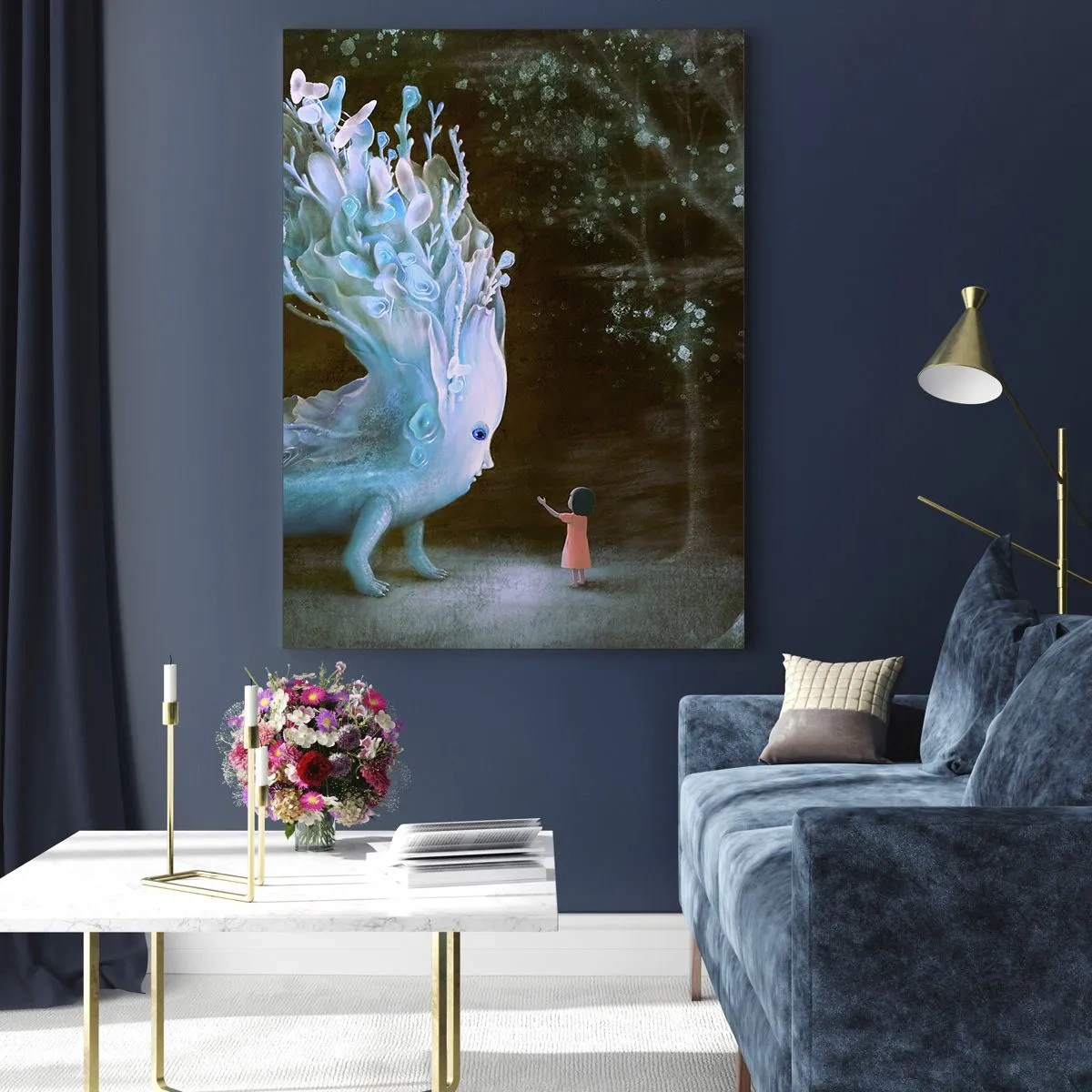 Billede på glas - Et fantastisk møde - 50x70 cm