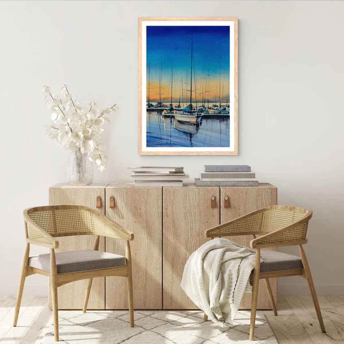 Plakat i ramme af lyst egetræ - Slutningen på en god dag - 30x40 cm
