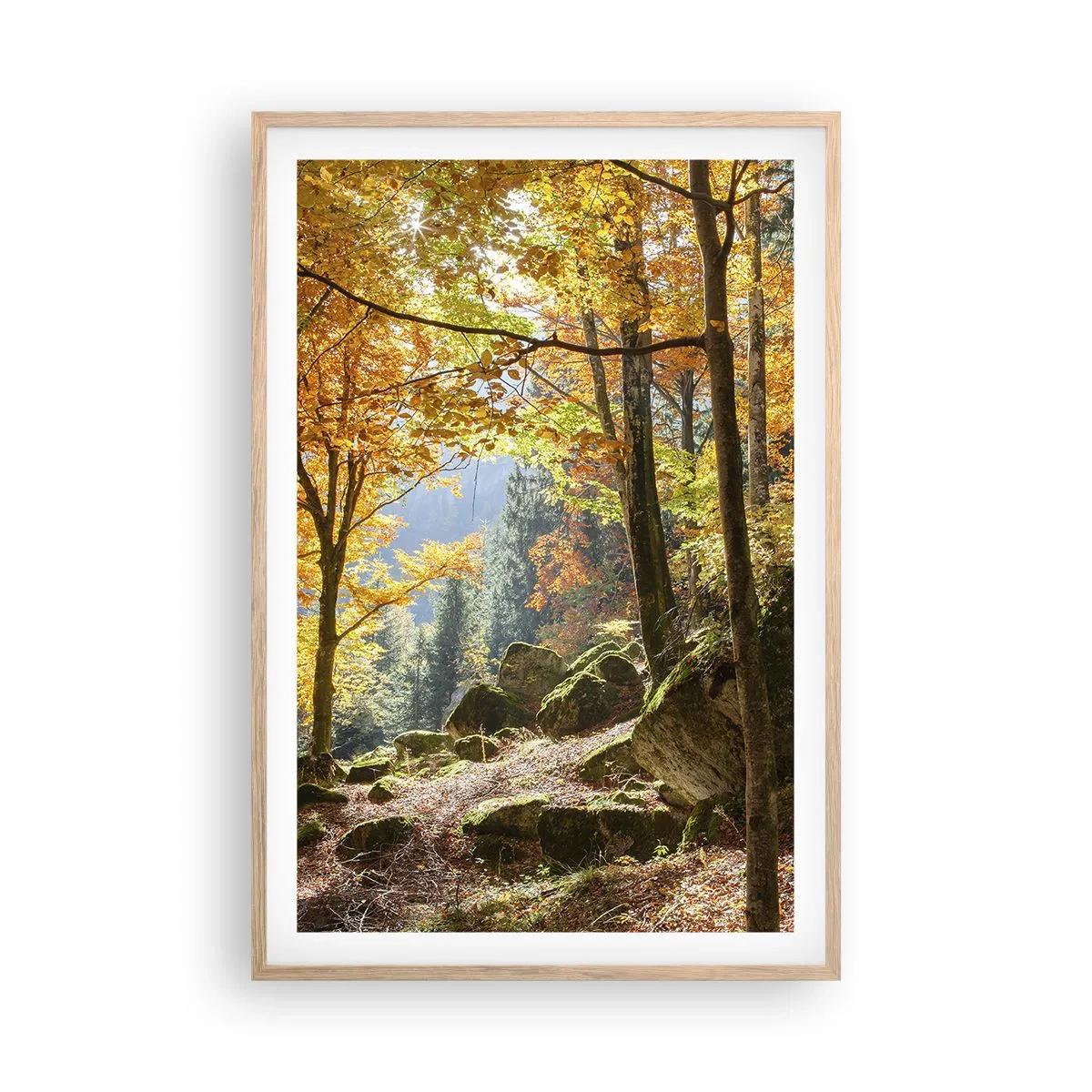 Plakat i ramme af lyst egetræ - Tid til at slappe af - 61x91 cm